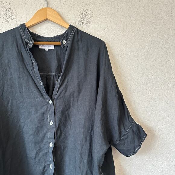 LJC DESIGNS Blouse Black Dolman Sleeve Relaxed Linen Goth Peasant - Picture 4 of 9